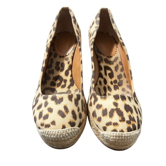 J Crew 7.5M Brown Tan Leopard Print Espadrille Canvas Slip On Wedge Heel Shoes - Picture 3 of 10